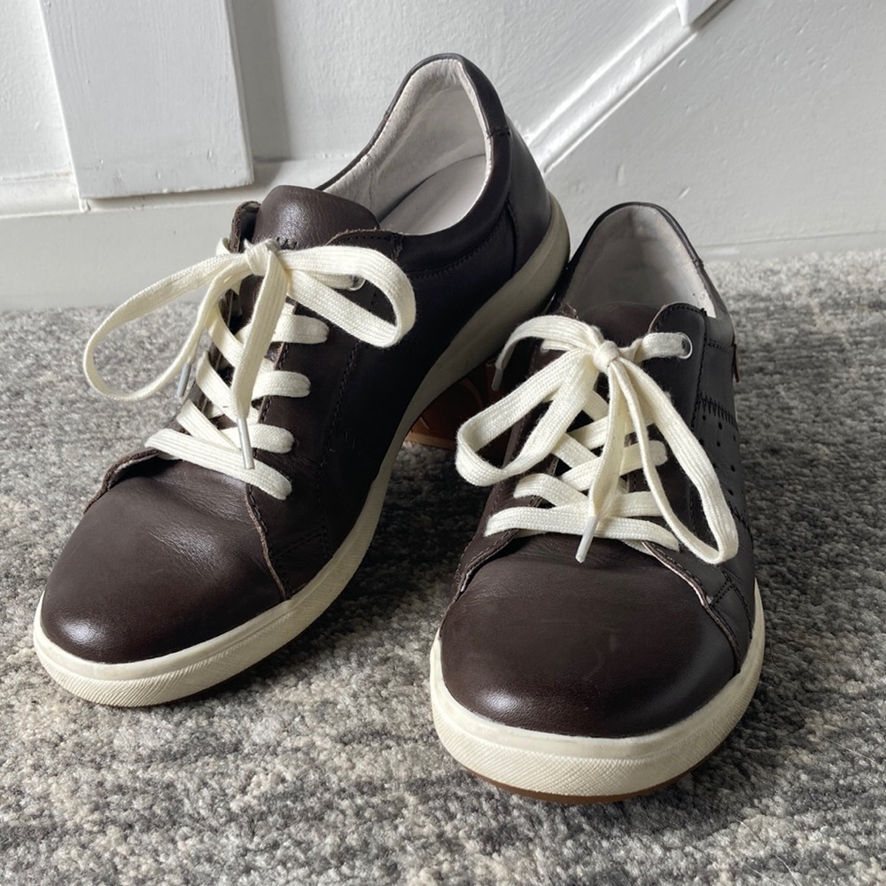 JOSEF SEIBEL Caren 01, Brown and Cream Shoes Sneakers, 38, 7.5, Leather, Comfy
